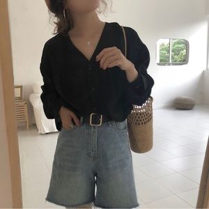 Long Sleeve Black V-neck Blouse Women’s S
